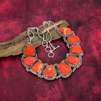 Ожерелье из чистого серебра 925 пробы Orange Sea Sediment с регулируемой цепочкой, ювелирное ожерелье ручной работы с драгоценными камнями на День памяти Adjustable With 18 Inches оранжевый