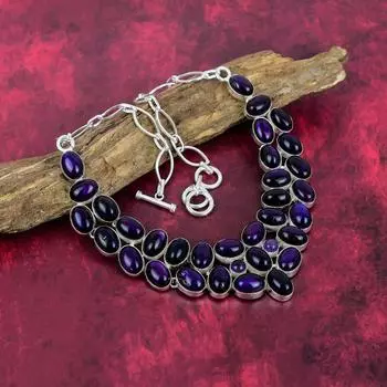 Ожерелье из чистого серебра 925 пробы с фиолетовым лабрадором, с регулируемой цепочкой, ювелирные изделия из драгоценных камней ручной работы, ожерелье ко Дню памяти Adjustable With 18 Inches фиолетовый