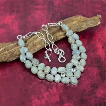 Ожерелье из чистого серебра 925 пробы с аквамарином и регулируемой цепочкой, ювелирное ожерелье ручной работы из драгоценных камней на День памяти Adjustable With 18 Inches синий