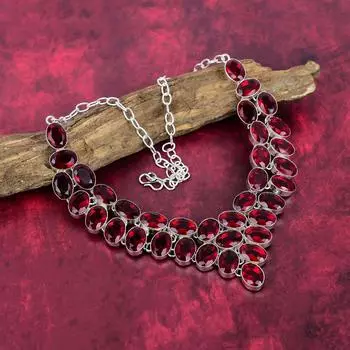 Ожерелье из чистого серебра 925 пробы с красным гранатом и регулируемой цепочкой, ювелирное ожерелье ручной работы с драгоценными камнями на День памяти Adjustable With 18 Inches красный