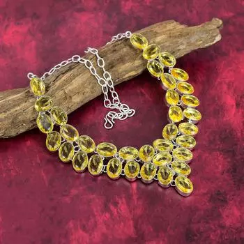 Ожерелье из чистого серебра 925 пробы с цитрином и регулируемой цепочкой, ювелирное ожерелье ручной работы с драгоценными камнями на День благодарения Adjustable With 18 Inches жёлтый