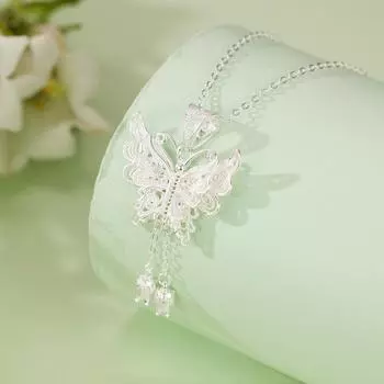 Ожерелье из чистого серебра 990 пробы с кисточкой в виде бабочки-ландыша, женская мода, легкая, роскошная, цепочка на ключицу, ниша, высококачественный кулон Foot silver