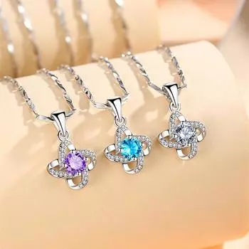 Ожерелье из чистого серебра S999 с подвеской в виде четырехлистного клевера с бриллиантами, цепочка на ключицу для женщин 999 белый