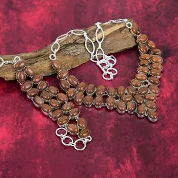 Ожерелье из чистого серебра Sunstone 925 пробы, браслет и ожерелье ручной работы с драгоценными камнями, подарки для жены, совершенно новый комплект ожерелий Adjustable With 8 -18 коричневый