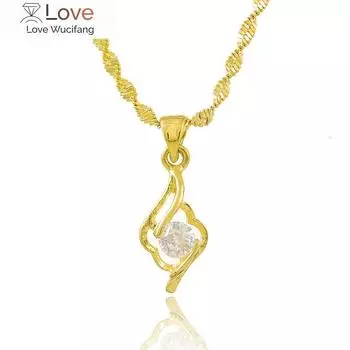 Ожерелье из чистого золота 24 карат с гальваническим покрытием из золота с циркониевым кристаллом, 2 мм 46 см, ожерелье с волной воды для женщин, свадебные украшения G