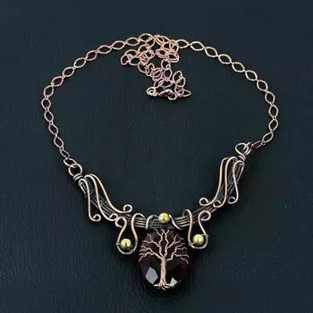 Ожерелье из чистой медной проволоки ручной работы с драгоценным камнем из граната для женщин 18 Inches красный