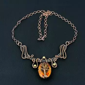 Ожерелье из чистой медной проволоки с драгоценным камнем медового топаза ручной работы для нее 18 Inches оранжевый