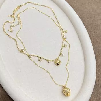 «Ожерелье из цирконов в стиле средневековья в форме сосновой шишки»: Элегантный, ретро и универсальный модный кулон. Hazelnut Zircon Necklace золотой