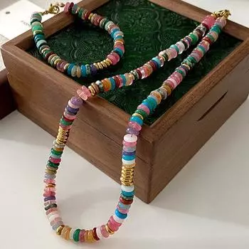 Ожерелье из цветных бусин из натурального камня Sweet Niche, цепочка для свитера, ручная работа, цепочка на ключицу