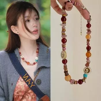 Ожерелье из цветных натуральных камней с бусинами, женское, легкое, роскошное, высокого класса, изысканное, универсальное, на шею, на свитер