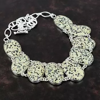 Ожерелье из далматинской яшмы Изысканные ювелирные изделия из драгоценных камней Ожерелье из стерлингового серебра 925 пробы Регулируемая цепочка Ожерелье ручной работы Ожерелье в стиле бохо Подарок для мамы