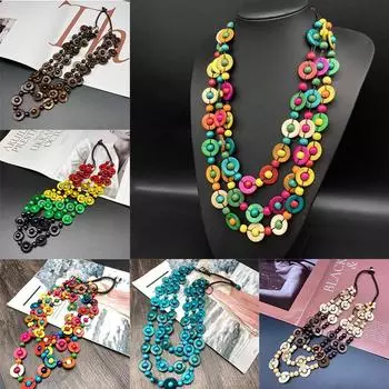 Ожерелье из дерева, трехслойное, свитер, цепочка, аксессуары, ожерелье из бисера, бохо-стиль 78cm