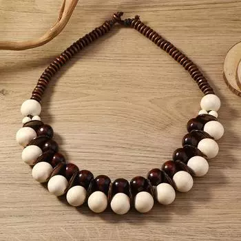 Ожерелье из деревянных бусин ручной работы в винтажном стиле - без покрытия, аксессуар на день Марди Гра, универсальный дизайн для повседневной носки, подходит для всех сезонов коричневый