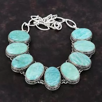 Ожерелье из драгоценного камня амазонита, ожерелье из стерлингового серебра 925 пробы, ювелирные изделия ручной работы, регулируемая цепочка, ожерелье, подарок для мамы, винтажное ожерелье Adjustable