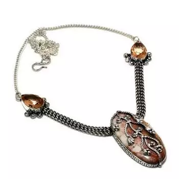 Ожерелье из драгоценного камня бабочка яшма морганит посеребренное 925 пробы 18 дюймов 18 коричневый