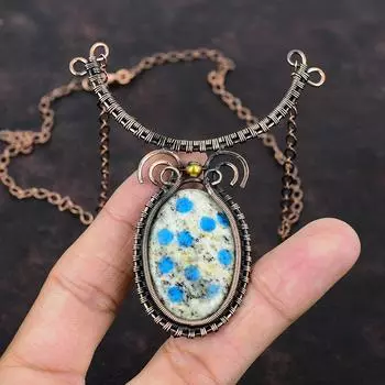 Ожерелье из драгоценного камня K2 из яшмы, медная проволока, регулируемое ожерелье, уникальные медные украшения, ожерелье ручной работы в стиле бохо, ювелирные изделия из проволочной обмотки для подарка