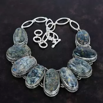 Ожерелье из драгоценного камня кианит, ручная работа, новое ожерелье, ожерелье из стерлингового серебра 925 пробы, регулируемое ожерелье из цепочки, винтажные ювелирные изделия, подарок для матери