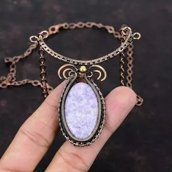 Ожерелье из драгоценного камня лепидолит, ожерелье из медной проволоки, ювелирные изделия ручной работы из лепидолита, регулируемое ожерелье, изящные медные ювелирные изделия, подарок для нее