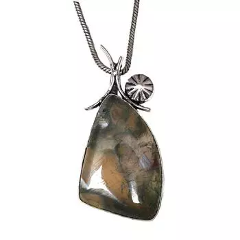 Ожерелье из драгоценного камня мохового агата, ручная работа, серебряное украшение 2 дюйма