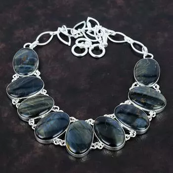 Ожерелье из драгоценного камня Питерсит Дизайнерское ожерелье Ювелирные изделия ручной работы Ожерелье из стерлингового серебра 925 пробы Регулируемая цепочка Ожерелье Серебряные украшения для подарков Adjustable