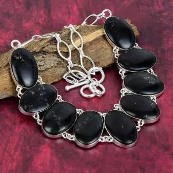 Ожерелье из драгоценного камня шунгита, стерлинговое серебро 925 пробы, дизайнерские ювелирные изделия ручной работы, регулируемое ожерелье-цепочка, подарок для женщин Adjustable with 18 inches чёрный