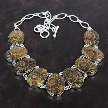 Ожерелье из драгоценных камней аммонита, ожерелье из стерлингового серебра 925 пробы, ювелирные изделия ручной работы, регулируемое ожерелье-цепочка, дизайнерское ожерелье, подарки для матери