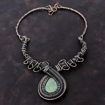 Ожерелье из драгоценных камней хризоколла, ожерелье из медной проволоки, ожерелье ручной работы, медные украшения, регулируемое ожерелье, подарок для мамы, потрясающие украшения