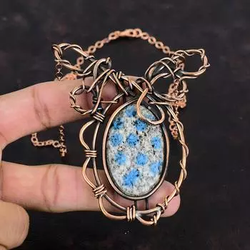 Ожерелье из драгоценных камней K2 Jasper, обернутое медной проволокой, регулируемое ожерелье из цепочки, ожерелье ручной работы, ожерелье из медной проволоки, подарки для нее