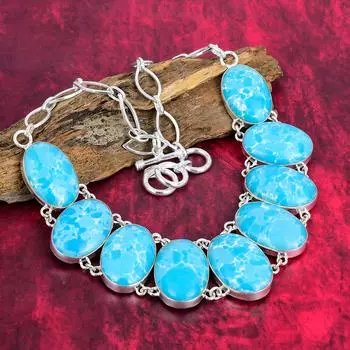 Ожерелье из драгоценных камней Ларимар ручной работы, ожерелье из стерлингового серебра 925 пробы, ювелирные изделия уникального дизайна, регулируемое ожерелье-цепочка Adjustable with 18 inches синий