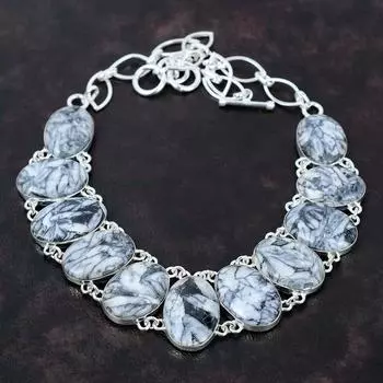 Ожерелье из драгоценных камней Pinolith Jasper, ювелирные изделия ручной работы, ожерелье из стерлингового серебра 925 пробы, регулируемое ожерелье-цепочка, элегантное ожерелье, подарок на годовщину Adjustable