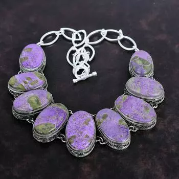 Ожерелье из драгоценных камней пурпурита, ювелирные изделия ручной работы, ожерелье из стерлингового серебра 925 пробы, регулируемое ожерелье-цепочка, старинное винтажное ожерелье, подарки для женщин