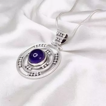 Ожерелье из драгоценных камней с аметистом, Ювелирные изделия ручной работы, Дизайнерское ожерелье, Ювелирные изделия в стиле бохо, Серебряные подвесные украшения, Стерлинговое серебро 925 пробы 16 inch