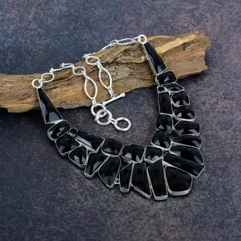 Ожерелье из драгоценных камней с черной шпинелью, ювелирные изделия из цельного серебра 925 пробы, красивое ожерелье ручной работы для женщин Adjustable with 18 inches чёрный