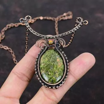 Ожерелье из драгоценных камней унакит, обернутое медной проволокой, регулируемое медное ожерелье, ювелирные изделия ручной работы, ожерелье из проволоки, специальный женский подарок