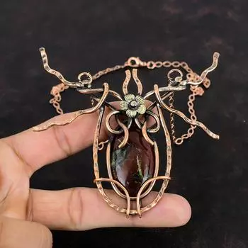 Ожерелье из драконьего кровавого камня, ожерелье из медной проволоки, регулируемое ожерелье с драгоценными камнями, дизайнерские медные украшения, ожерелье ручной работы, свадебные подарки