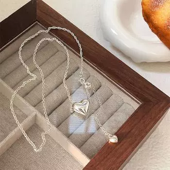 Ожерелье из двойного сердца из стерлингового серебра 925 пробы для женщин, цепочка на ключицу с особым интересом 925 серебряный