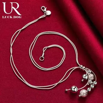 Ожерелье из двойного змеиного ожерелья из стерлингового серебра 925 пробы с матовыми гладкими бусинами, модные свадебные украшения 45CM