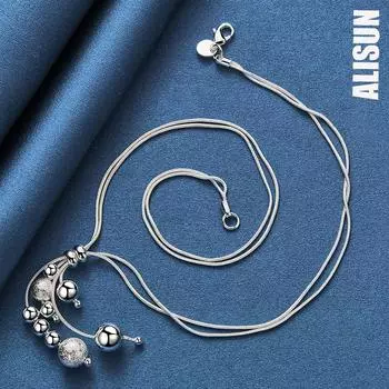 Ожерелье из двойного змеиного ожерелья из стерлингового серебра 925 пробы с матовыми гладкими бусинами, модные свадебные украшения 45CM