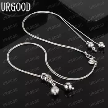 Ожерелье из двойного змеиного ожерелья из стерлингового серебра 925 пробы с матовыми гладкими бусинами, модные свадебные украшения 45CM