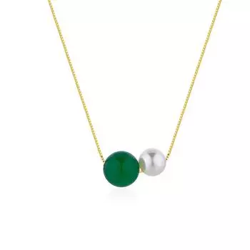 Ожерелье из двух бусин серебра 925 пробы в стиле ретро с халцедоном, круглой цепочкой на шею с жемчугом и ключицей 925 Silver