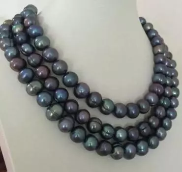 Ожерелье из двух нитей 8-9 мм с таитянским черным зеленым жемчугом в стиле барокко 38 дюймов