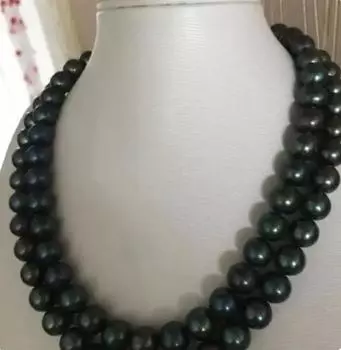 Ожерелье из двух нитей 9-10 мм из таитянского круглого черного жемчуга Gree 17 18