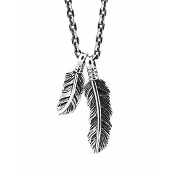Ожерелье из двух перьев, серебро 925 пробы с фирменным мешочком с перьями [Lion Heart] для мужчин