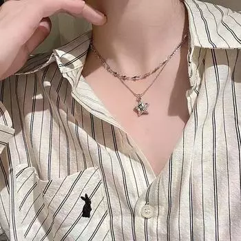 Ожерелье из двухслойной звезды «Галактика»: Элегантный, универсальный кулон для женщин, легкая роскошная цепочка на ключицу Star clavicle necklace