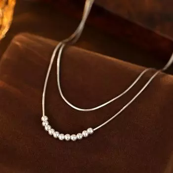 Ожерелье из двухслойных бусин Banyan Tree S925 Silver Snake Snake - Минималистская осенне-зимняя ключичная цепочка NS3036 серебряный