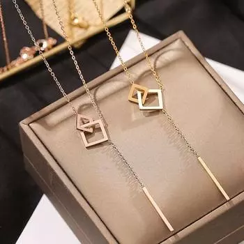 Ожерелье из европейского и американского веера из титановой стали золотистый