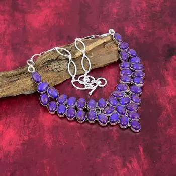 Ожерелье из фиолетовой меди и бирюзы, ювелирные изделия из стерлингового серебра 925 пробы, регулируемое ожерелье из драгоценных камней, подарок для нее, изящные ювелирные изделия ручной работы Adjustable With 18 Inches фиолетовый