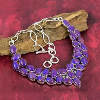 Ожерелье из фиолетовой меди и бирюзы, ювелирные изделия из стерлингового серебра 925 пробы, регулируемое ожерелье из драгоценных камней, подарок для нее, изящные ювелирные изделия ручной работы Adjustable With 18 Inches фиолетовый
