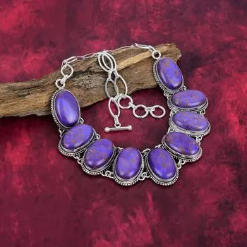 Ожерелье из фиолетовой меди и бирюзы, ювелирные изделия из стерлингового серебра 925 пробы, регулируемое ожерелье из драгоценных камней, подарок для нее, изящные ювелирные изделия ручной работы Adjustable With 18 Inches фиолетовый