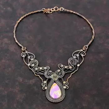 Ожерелье из фосфосидерита, медная проволока, ожерелье из драгоценных камней, регулируемое ожерелье, фосфосидерит, медные украшения, ожерелье ручной работы для подарка